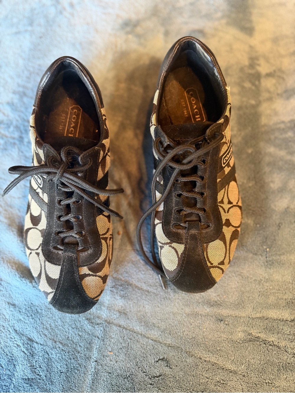 Coach womens Signature Logo Slip-On Loafers in Brown and Tan
